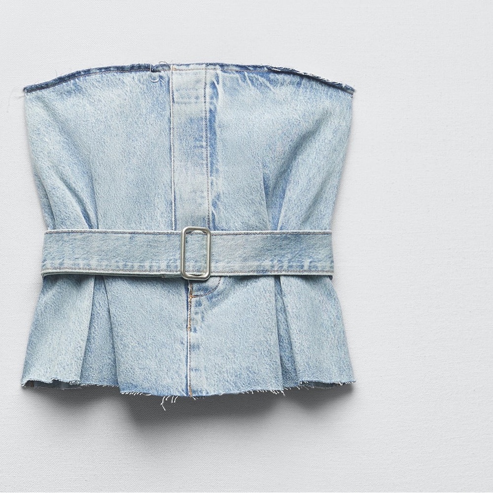 Zara nwt denim jeans belted corset strapless top - Picture 8 of 8